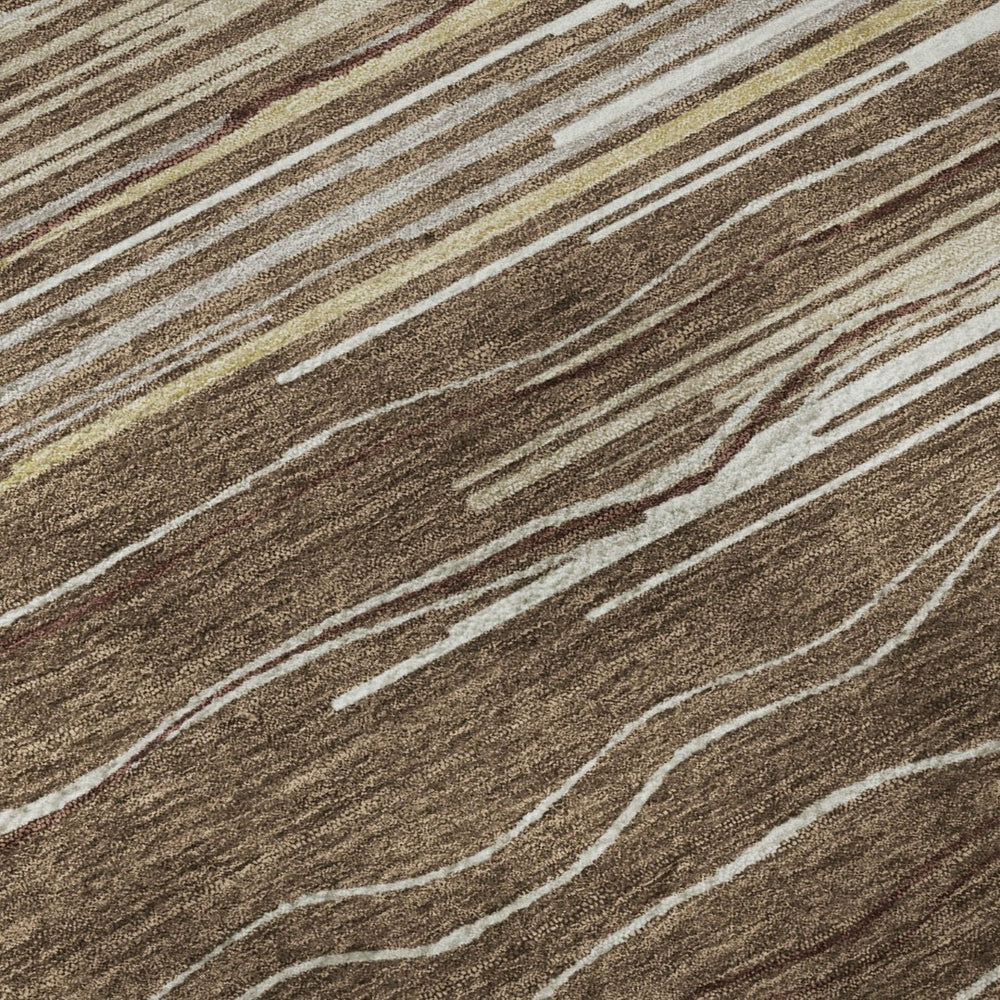 HomeRoots 8' X 10' Striped Washable Area Rug in Brown, Ivory & Beige - UV Protected for High-Traffic Spaces 678357