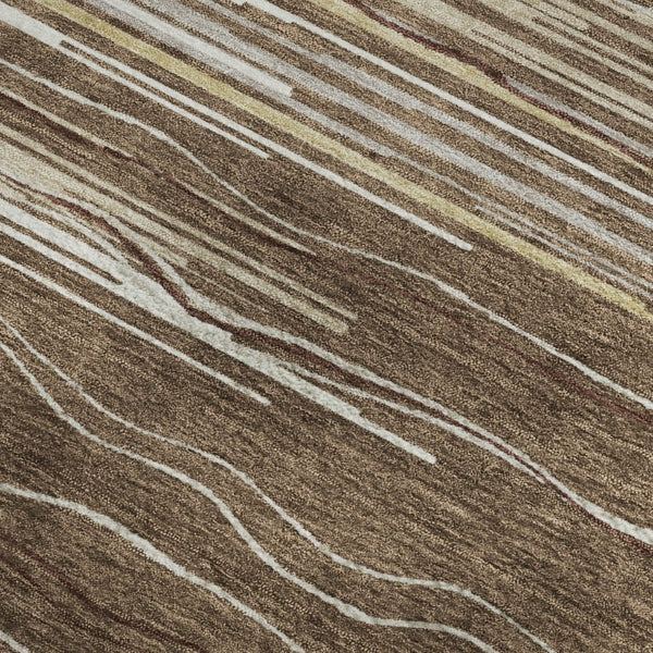 HomeRoots 8' X 10' Striped Washable Area Rug in Brown, Ivory & Beige - UV Protected for High-Traffic Spaces 678357