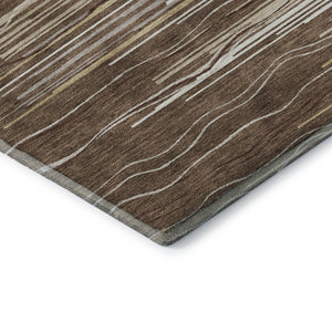 HomeRoots 9' X 12' Stylish Brown Ivory Beige Striped Area Rug - Washable, UV Protected & Ideal for High Traffic Areas 678358