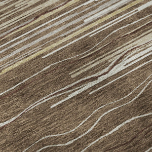 HomeRoots 9' X 12' Stylish Brown Ivory Beige Striped Area Rug - Washable, UV Protected & Ideal for High Traffic Areas 678358