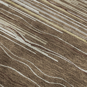HomeRoots 9' X 12' Stylish Brown Ivory Beige Striped Area Rug - Washable, UV Protected & Ideal for High Traffic Areas 678358