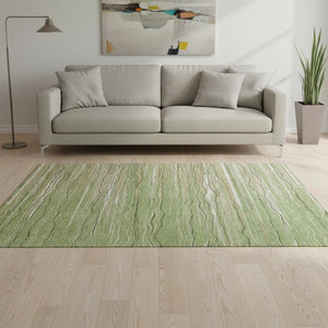 HomeRoots 5' X 8' Stylish Green Ivory Beige Striped Washable Area Rug with UV Protection for Any Space 678361