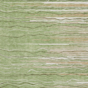 HomeRoots 5' X 8' Stylish Green Ivory Beige Striped Washable Area Rug with UV Protection for Any Space 678361