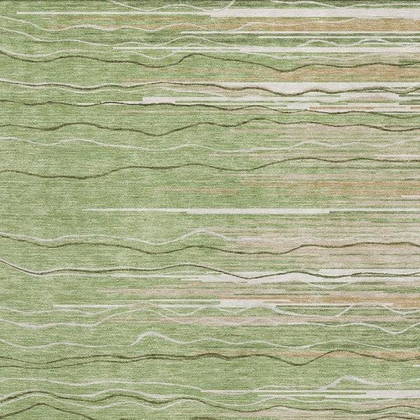 HomeRoots 5' X 8' Stylish Green Ivory Beige Striped Washable Area Rug with UV Protection for Any Space 678361