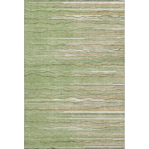 HomeRoots 8' X 10' Green Ivory Beige Striped Washable Area Rug - Durable, UV Protected for High-Traffic Rooms 678363