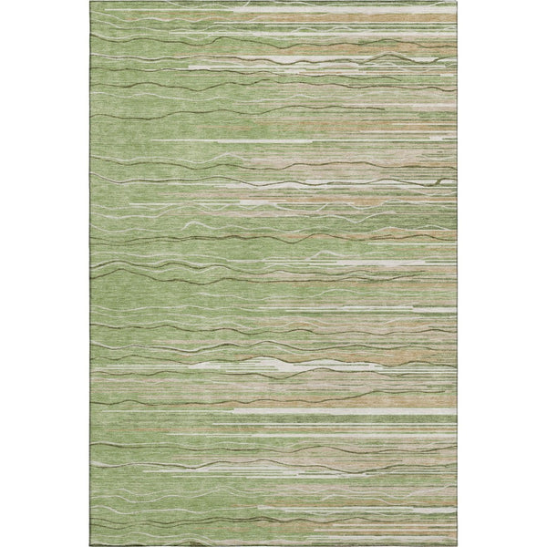 HomeRoots 8' X 10' Green Ivory Beige Striped Washable Area Rug - Durable, UV Protected for High-Traffic Rooms 678363