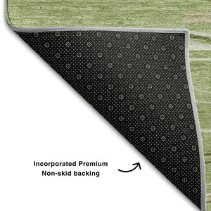 HomeRoots 8' X 10' Green Ivory Beige Striped Washable Area Rug - Durable, UV Protected for High-Traffic Rooms 678363