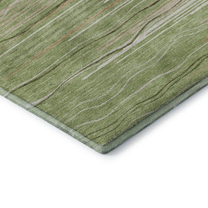 HomeRoots 8' X 10' Green Ivory Beige Striped Washable Area Rug - Durable, UV Protected for High-Traffic Rooms 678363