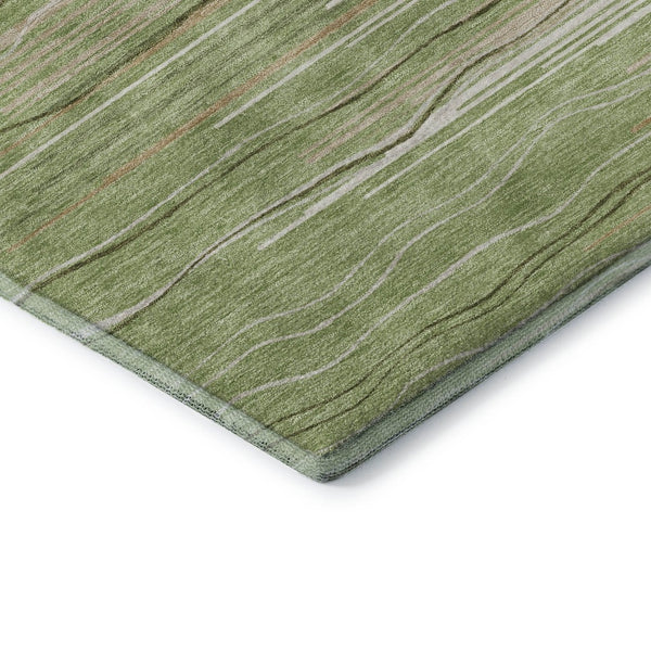 HomeRoots 8' X 10' Green Ivory Beige Striped Washable Area Rug - Durable, UV Protected for High-Traffic Rooms 678363