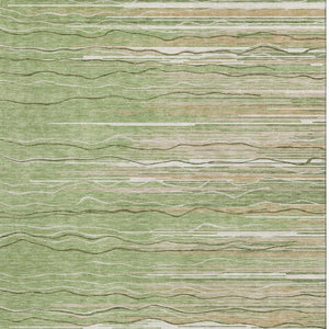 HomeRoots 8' X 10' Green Ivory Beige Striped Washable Area Rug - Durable, UV Protected for High-Traffic Rooms 678363