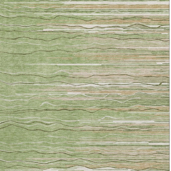 HomeRoots 8' X 10' Green Ivory Beige Striped Washable Area Rug - Durable, UV Protected for High-Traffic Rooms 678363