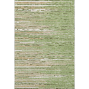 HomeRoots 8' X 10' Green Ivory Beige Striped Washable Area Rug - Durable, UV Protected for High-Traffic Rooms 678363