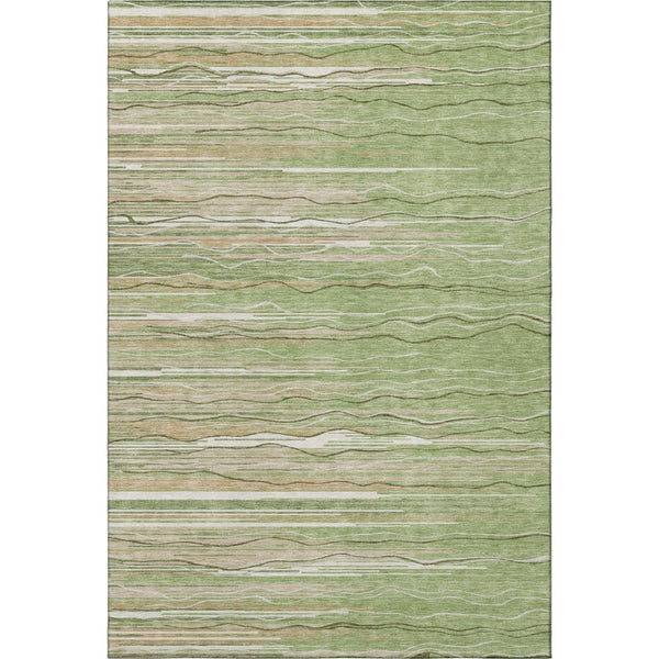 HomeRoots 8' X 10' Green Ivory Beige Striped Washable Area Rug - Durable, UV Protected for High-Traffic Rooms 678363