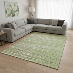 HomeRoots 9' Stylish Green, Ivory & Beige Striped Washable Area Rug with UV Protection for Family Spaces 678364