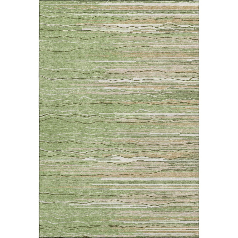 HomeRoots 9' Stylish Green, Ivory & Beige Striped Washable Area Rug with UV Protection for Family Spaces 678364
