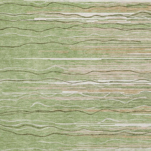 HomeRoots 9' Stylish Green, Ivory & Beige Striped Washable Area Rug with UV Protection for Family Spaces 678364