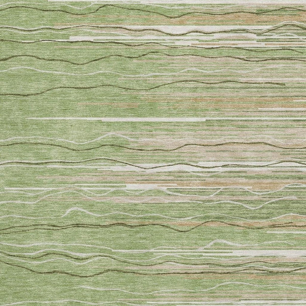 HomeRoots 9' Stylish Green, Ivory & Beige Striped Washable Area Rug with UV Protection for Family Spaces 678364