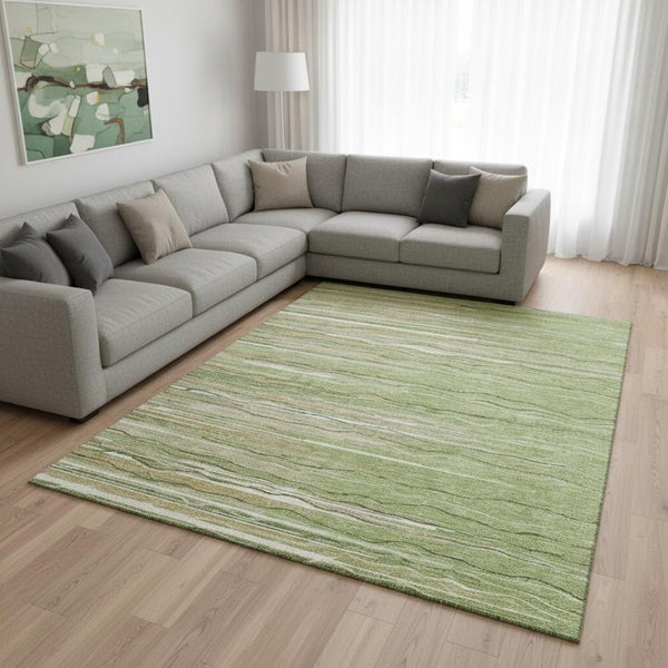 HomeRoots 10' Green Ivory Beige Striped Washable Area Rug - UV Protected, Durable, Ideal for Busy Homes 678365
