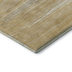 HomeRoots 5' X 8' Striped Gold Gray Ivory Washable Area Rug with UV Protection for Durable, Stylish Living Spaces 678367