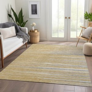 HomeRoots 5' X 8' Striped Gold Gray Ivory Washable Area Rug with UV Protection for Durable, Stylish Living Spaces 678367