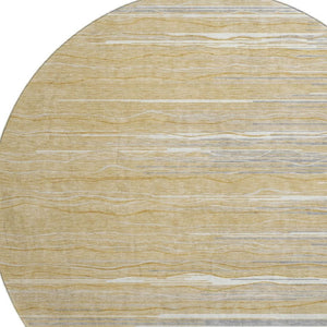 HomeRoots 8' Gold Gray and Ivory Striped Washable Round Rug – Durable, Stylish, and UV-Protected for High-Traffic Areas 678368