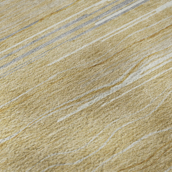 HomeRoots 9' X 12' Washable Striped Area Rug in Gold, Gray & Ivory - UV Protection for High-Traffic Homes 678370
