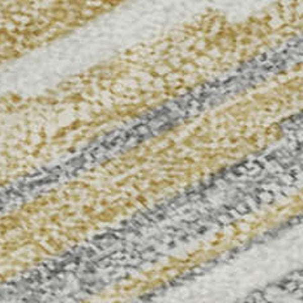 HomeRoots 9' X 12' Washable Striped Area Rug in Gold, Gray & Ivory - UV Protection for High-Traffic Homes 678370