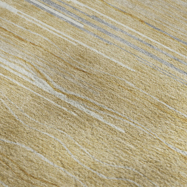 HomeRoots 9' X 12' Washable Striped Area Rug in Gold, Gray & Ivory - UV Protection for High-Traffic Homes 678370
