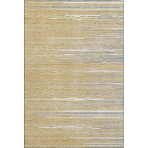 HomeRoots 10' X 14' Striped Area Rug in Gold, Gray & Ivory – Washable with UV Protection for High-Traffic Spaces 678371