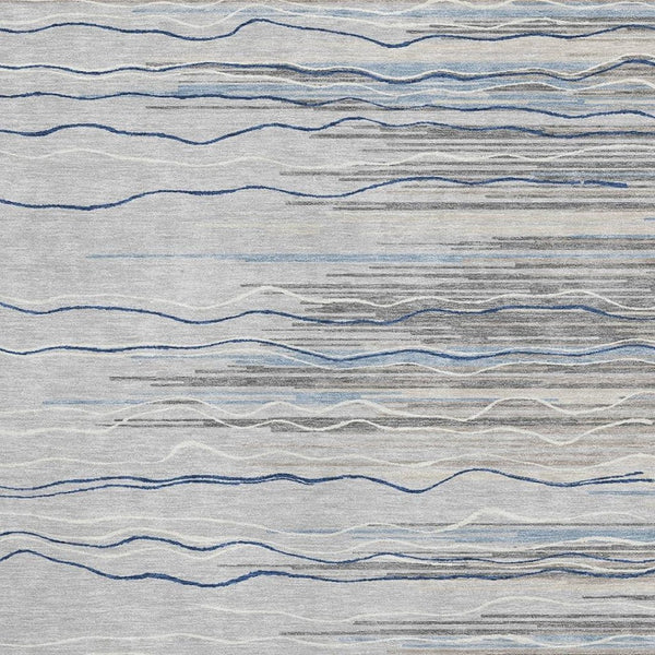 HomeRoots 5' X 8' Gray Blue Ivory Striped Washable Area Rug - UV Protected, Stain Resistant, Stylish Comfort 678373