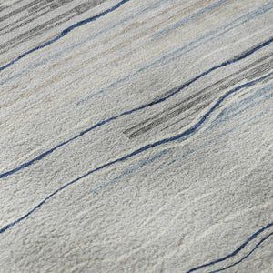 HomeRoots 8' Gray Blue Striped Round Rug – Washable, UV Protected, Durable & Stylish for Kids and Pets! 678374