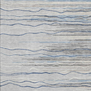 HomeRoots 8' X 10' Striped Washable Area Rug in Gray Blue & Ivory - UV Protected, Durable, & Easy Care Design 678375