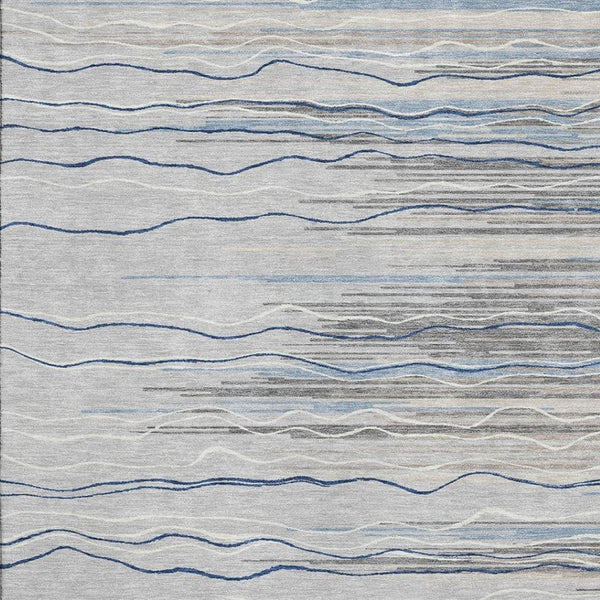 HomeRoots 8' X 10' Striped Washable Area Rug in Gray Blue & Ivory - UV Protected, Durable, & Easy Care Design 678375