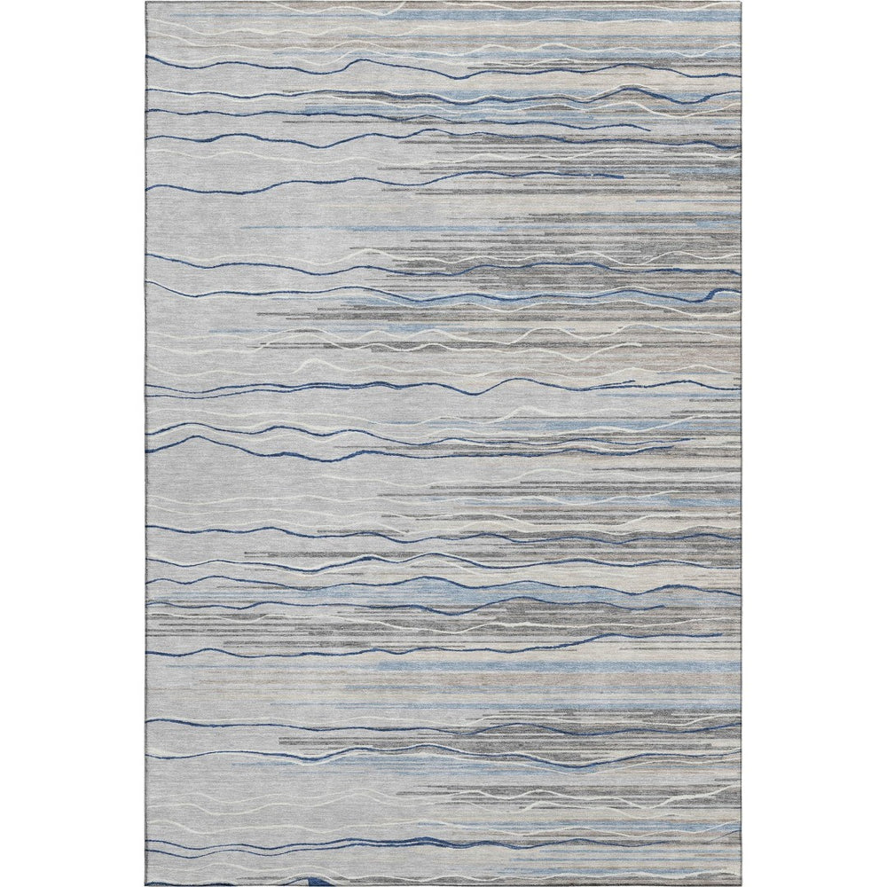 HomeRoots 9' X 12' Striped Gray Blue Area Rug - Durable, Washable, UV-Protected, Ideal for Busy Homes and Pets! 678376
