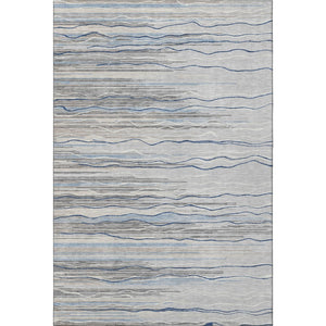 HomeRoots 9' X 12' Striped Gray Blue Area Rug - Durable, Washable, UV-Protected, Ideal for Busy Homes and Pets! 678376