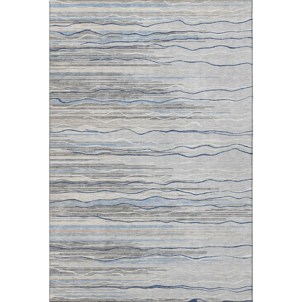 HomeRoots 9' X 12' Striped Gray Blue Area Rug - Durable, Washable, UV-Protected, Ideal for Busy Homes and Pets! 678376