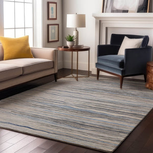 HomeRoots 10' Gray Blue & Ivory Striped Washable Area Rug - UV Protected, Durable, Stain-Resistant Design! 678377