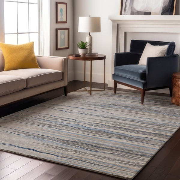 HomeRoots 10' Gray Blue & Ivory Striped Washable Area Rug - UV Protected, Durable, Stain-Resistant Design! 678377