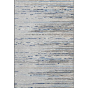 HomeRoots 10' Gray Blue & Ivory Striped Washable Area Rug - UV Protected, Durable, Stain-Resistant Design! 678377