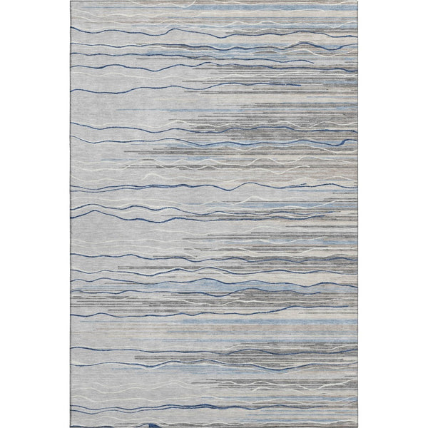 HomeRoots 10' Gray Blue & Ivory Striped Washable Area Rug - UV Protected, Durable, Stain-Resistant Design! 678377