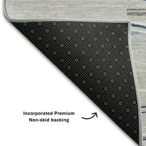 HomeRoots 10' Gray Blue & Ivory Striped Washable Area Rug - UV Protected, Durable, Stain-Resistant Design! 678377