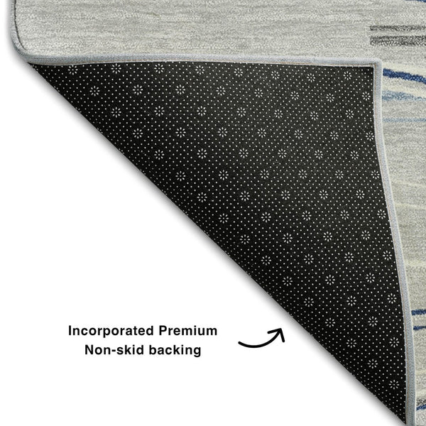 HomeRoots 10' Gray Blue & Ivory Striped Washable Area Rug - UV Protected, Durable, Stain-Resistant Design! 678377