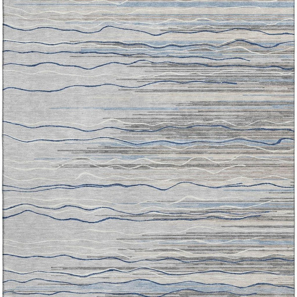 HomeRoots 10' Gray Blue & Ivory Striped Washable Area Rug - UV Protected, Durable, Stain-Resistant Design! 678377