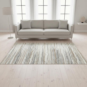 HomeRoots 5' X 8' Ivory Gray & Brown Striped Washable Area Rug - Durable, Stain-Resistant with UV Protection! 678379