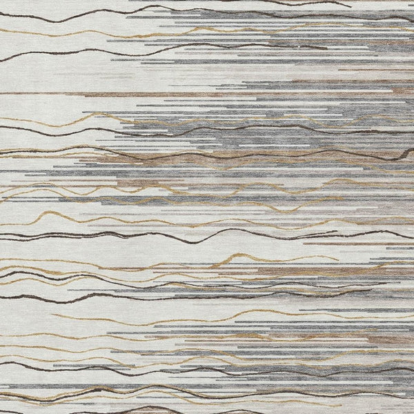 HomeRoots 5' X 8' Ivory Gray & Brown Striped Washable Area Rug - Durable, Stain-Resistant with UV Protection! 678379