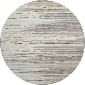 HomeRoots 8' Ivory Gray and Brown Striped Round Rug - Washable, UV-Protected, Family-Friendly Comfort for Any Space 678380