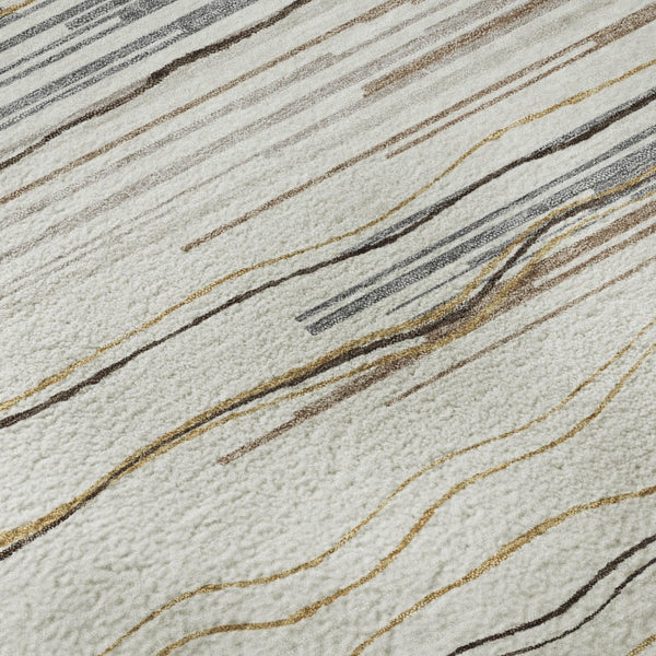 HomeRoots 8' Ivory Gray and Brown Striped Round Rug - Washable, UV-Protected, Family-Friendly Comfort for Any Space 678380