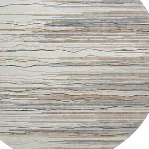 HomeRoots 8' Ivory Gray and Brown Striped Round Rug - Washable, UV-Protected, Family-Friendly Comfort for Any Space 678380