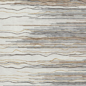 HomeRoots 8' X 10' Stylish Ivory Gray Brown Striped Washable Area Rug - UV Protected, Stain Resistant & Durable 678381