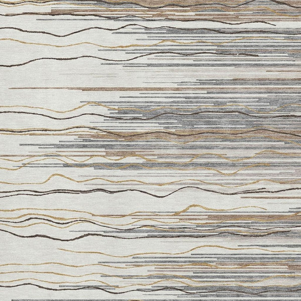 HomeRoots 8' X 10' Stylish Ivory Gray Brown Striped Washable Area Rug - UV Protected, Stain Resistant & Durable 678381